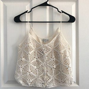 American Eagle White Crochet Eyelet Top - Size S